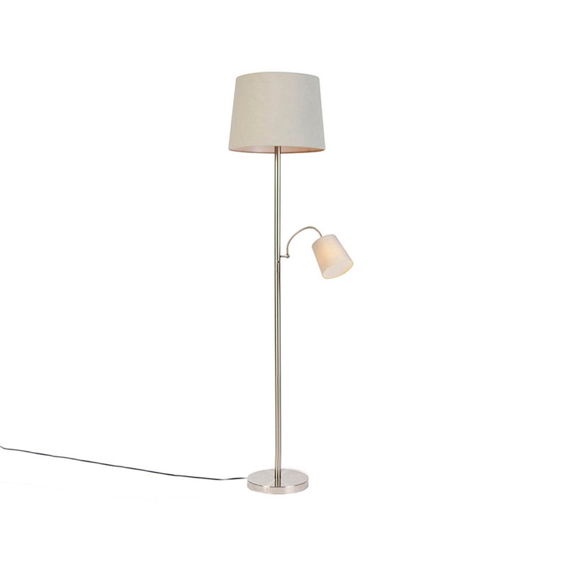 Inteligentna lampa podłogowa stalowa z szarym abażurem, w tym Wi-Fi A60 i E14 - Retro