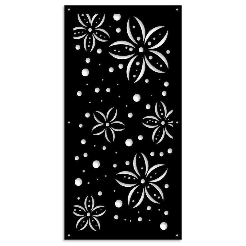 KWIATY - Panel perforowany PCV - Parasol przeciwsłoneczny o wymiarach 50x150 cm - kolor czarny