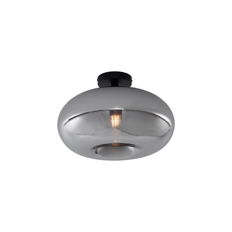 Lampa sufitowa w stylu art deco, czarna, z dymionym szkłem, 40 cm - Busa
