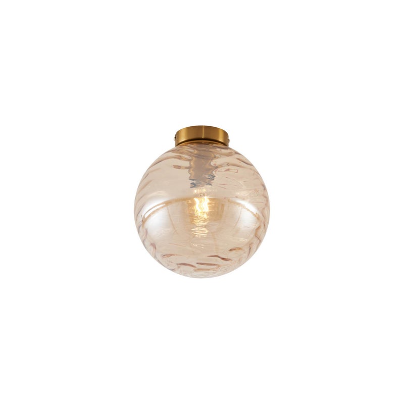 Designerska lampa sufitowa mosiężna z bursztynowym, przechodzącym w mleczny odcień szkłem - Pillon