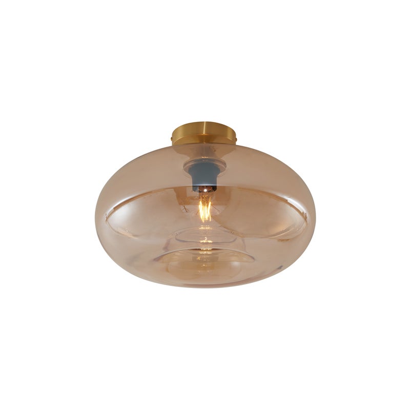 Art Deco Lampa Sufitowa Mosiężna z Bursztynowym Szkłem 40cm - Busa