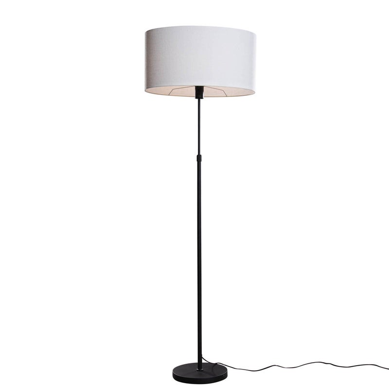 Lampa podłogowa czarna z owalnym abażurem lnianym białym 50cm - Parte