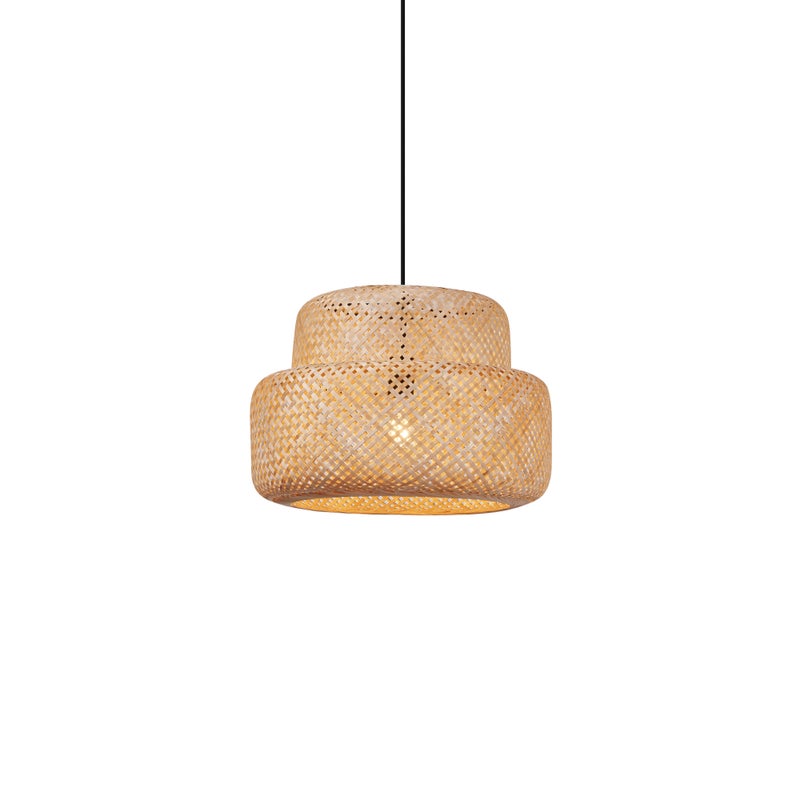 Lampa wisząca w stylu Japandi, czarna z bambusem - Kea