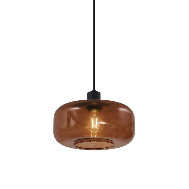 Retrowana lampa wisząca czarna ze szklanym kloszem w kolorze brązu - Bizle