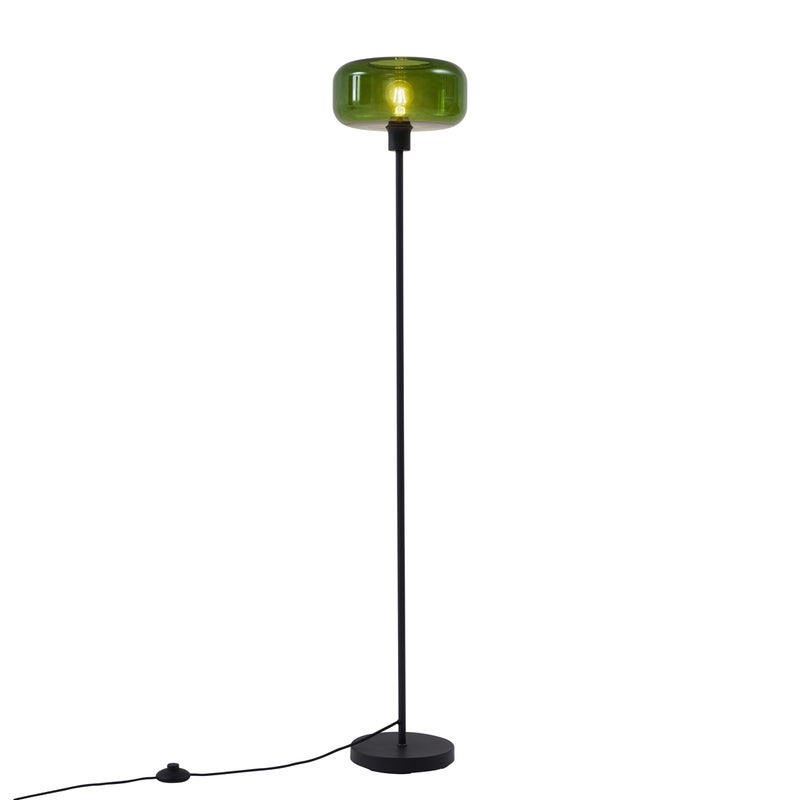 Stylowa lampa podłogowa w stylu retro, czarna z zielonym szkłem - Bizle