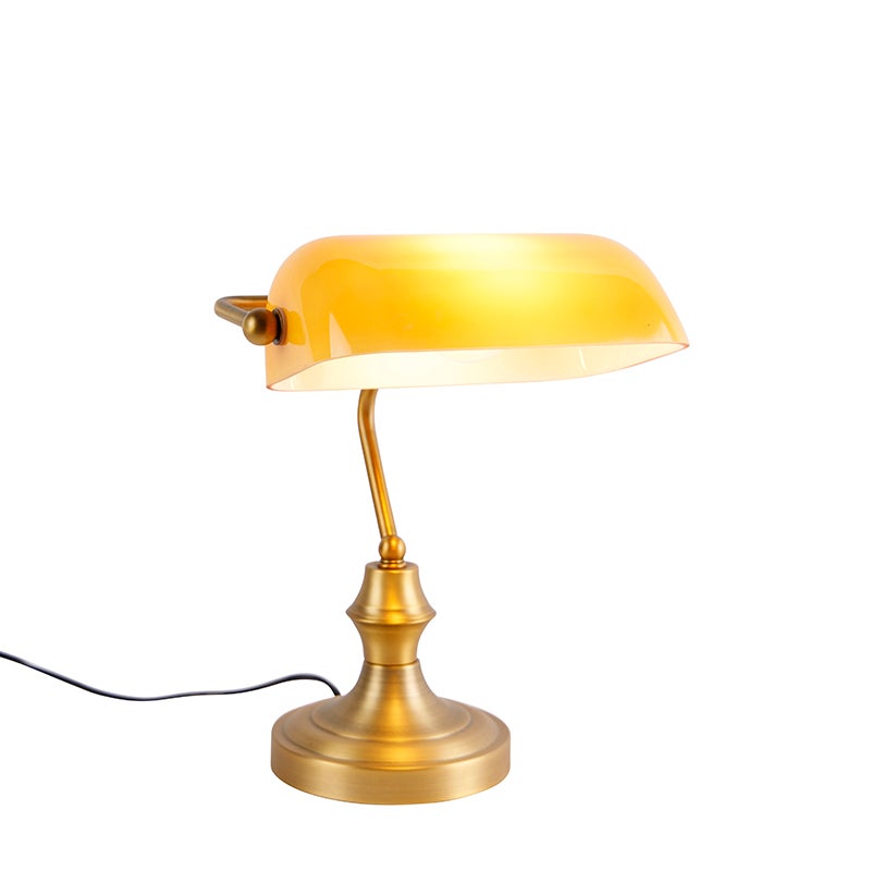 Qazqa classic-antique lampa biurkowa inteligentny - Banker - bursztynowy, żarówkami LED 7w, e27, 2700k - 6500k, ściemnialny