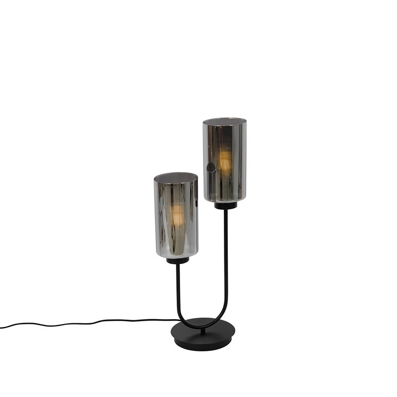Inteligentna lampa stołowa czarna z przydymionym szkłem 2-źródłowa, w tym 2 Wifi ST64 - Laura