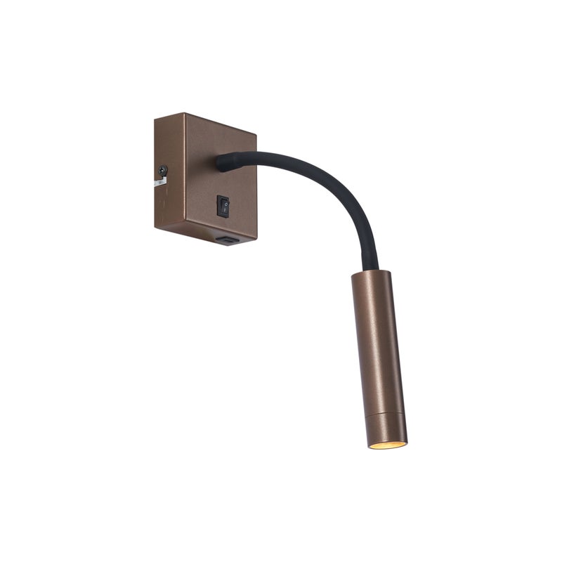 Nowoczesny kinkiet w kolorze brązu z portem USB-C - Gosna