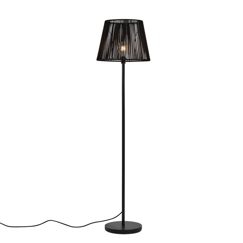 Zewnętrzna lampa podłogowa czarna z czarnym abażurem ze sznura IP44 - Virginia Jayla
