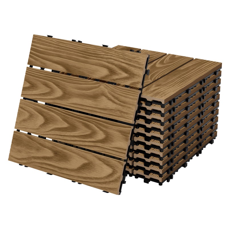 ECD Germany plytki tarasowe wpc 30x30 cm 33 sztuk 3m² kwadratowy teak panele podłogowe klik odpływ wodny balkon taras ogród patio weranda