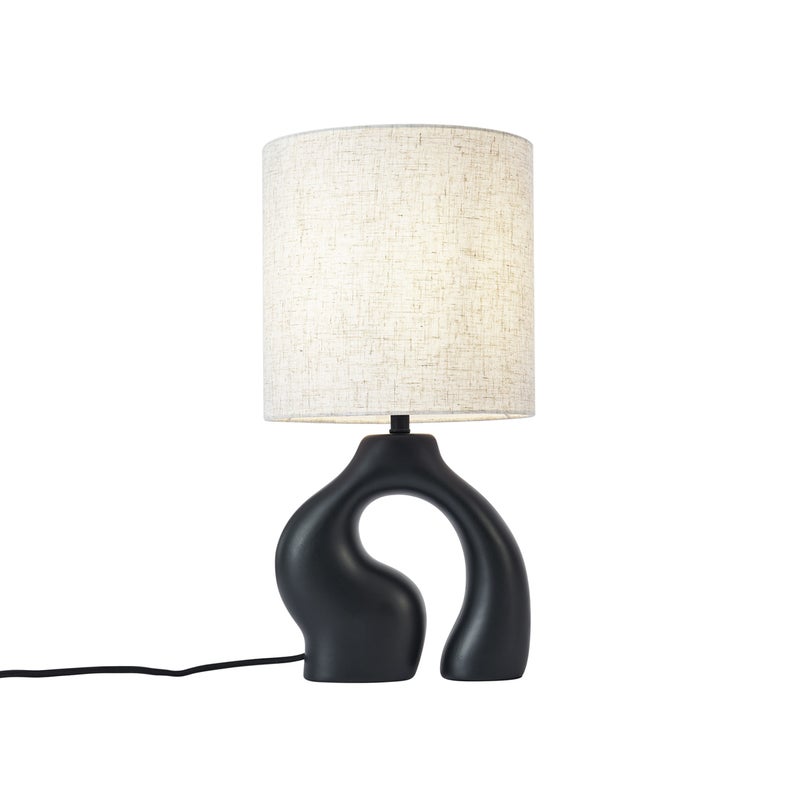 Lampa stołowa Japandi czarna z lnianym abażurem - Dahlia