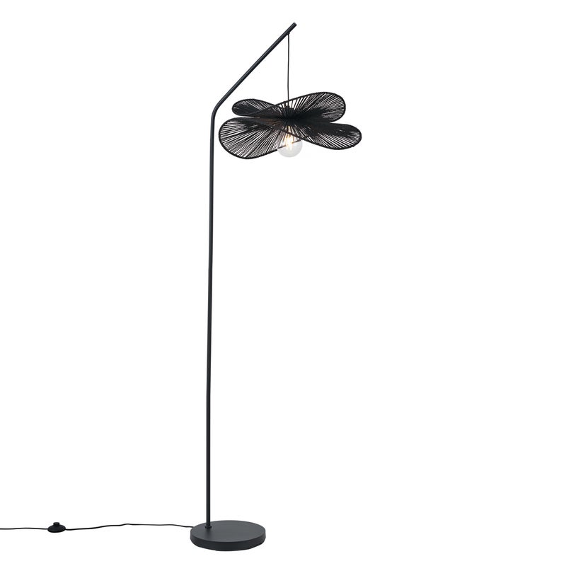 Lampa podłogowa Art Deco czarna z czarnym kloszem - Nest