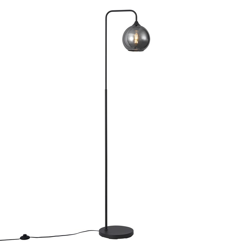 Lampa podłogowa Art Deco czarna z przydymionym szkłem - Sandra