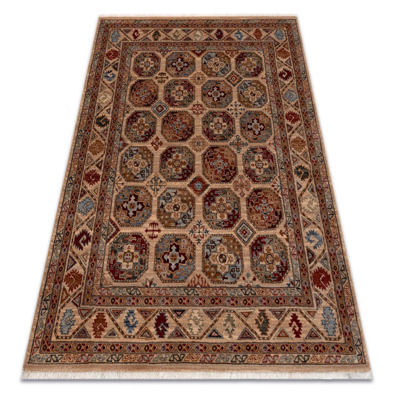 Dywan wełniany KESHAN Frędzle, Ramka orientalny 7874/53555 beż / terakota 120x145 cm