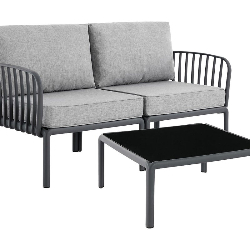 Zestaw mebli ogrodowych z polipropylenu: 1 Kanapa 2-osobowa i stolik kawowy - Antracyt - CASILMA od MYLIA