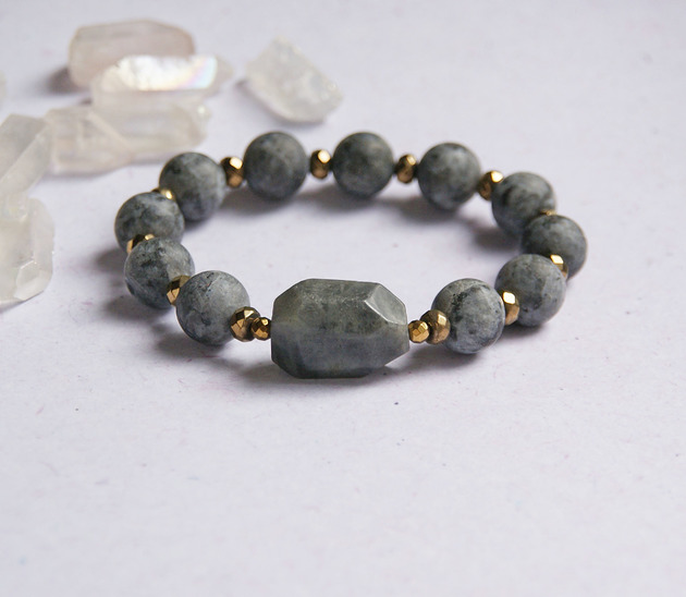 UNIKAT - labradoryt, złoty hematyt