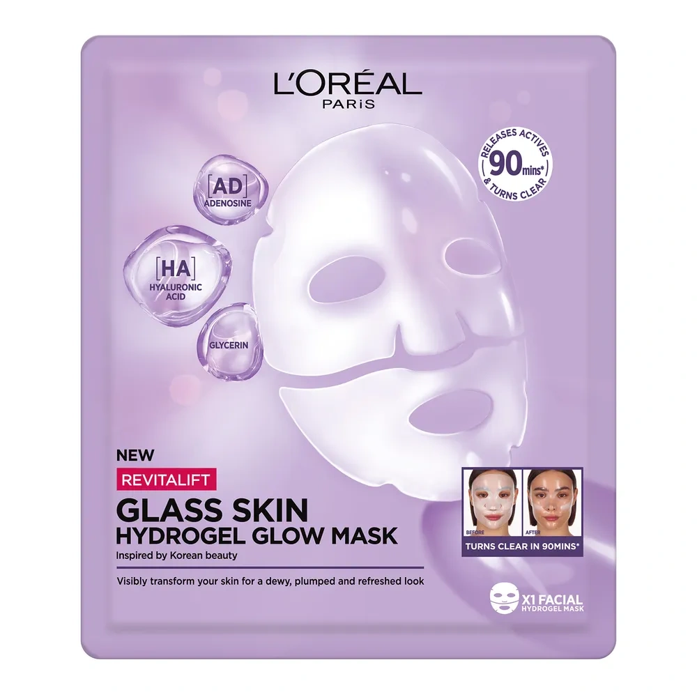 L'Oréal Paris Revitalift Filler Glass Skin rozświetlająco-nawilżająca maska hydrożelowa 25 g