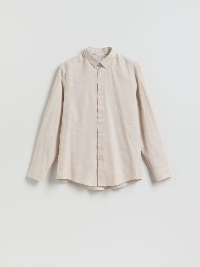 Reserved - Gładka koszula regular fit - beżowy