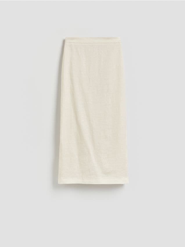 Reserved - Lniana spódnica - złamana biel