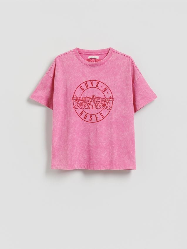 Reserved - T-shirt z nadrukiem Guns N' Roses - różowy