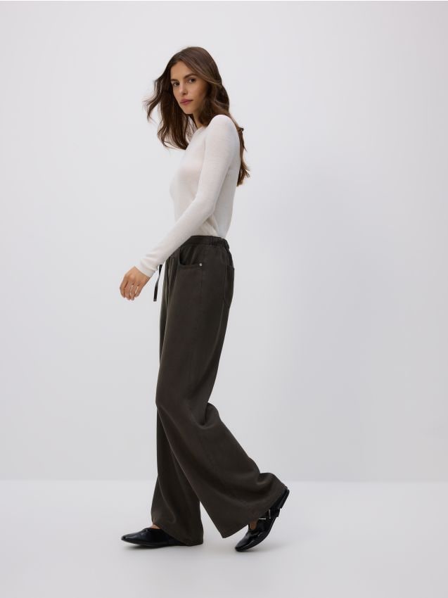 Reserved - Jeansy wide leg z lyocellu - dark grey jeans
