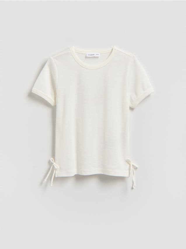 Reserved - Gładki t-shirt z modalem - złamana biel