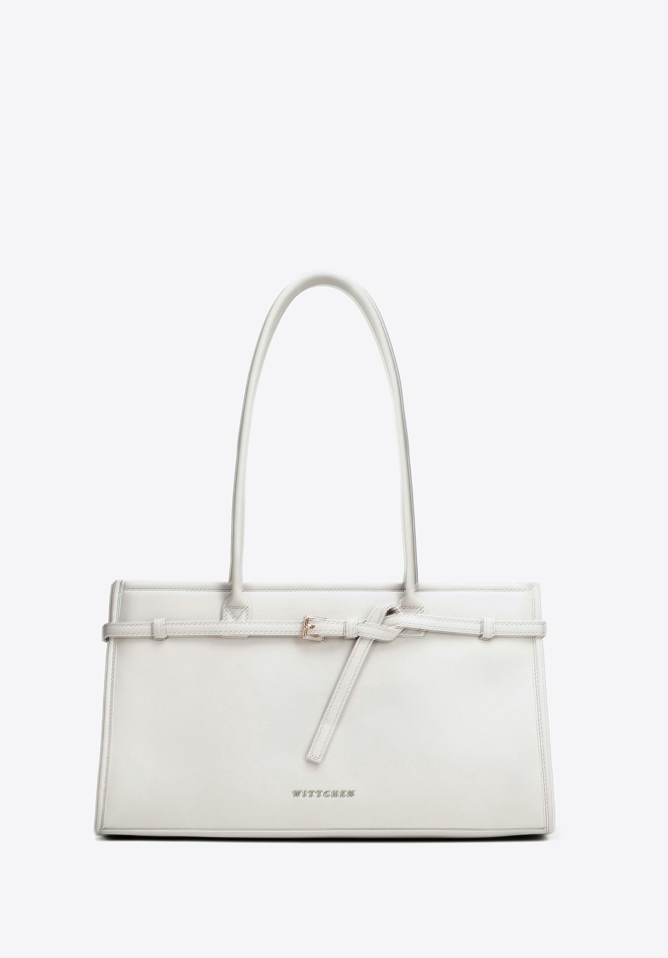 Damska shopperka z imitacji skóry podłużna złamana biel