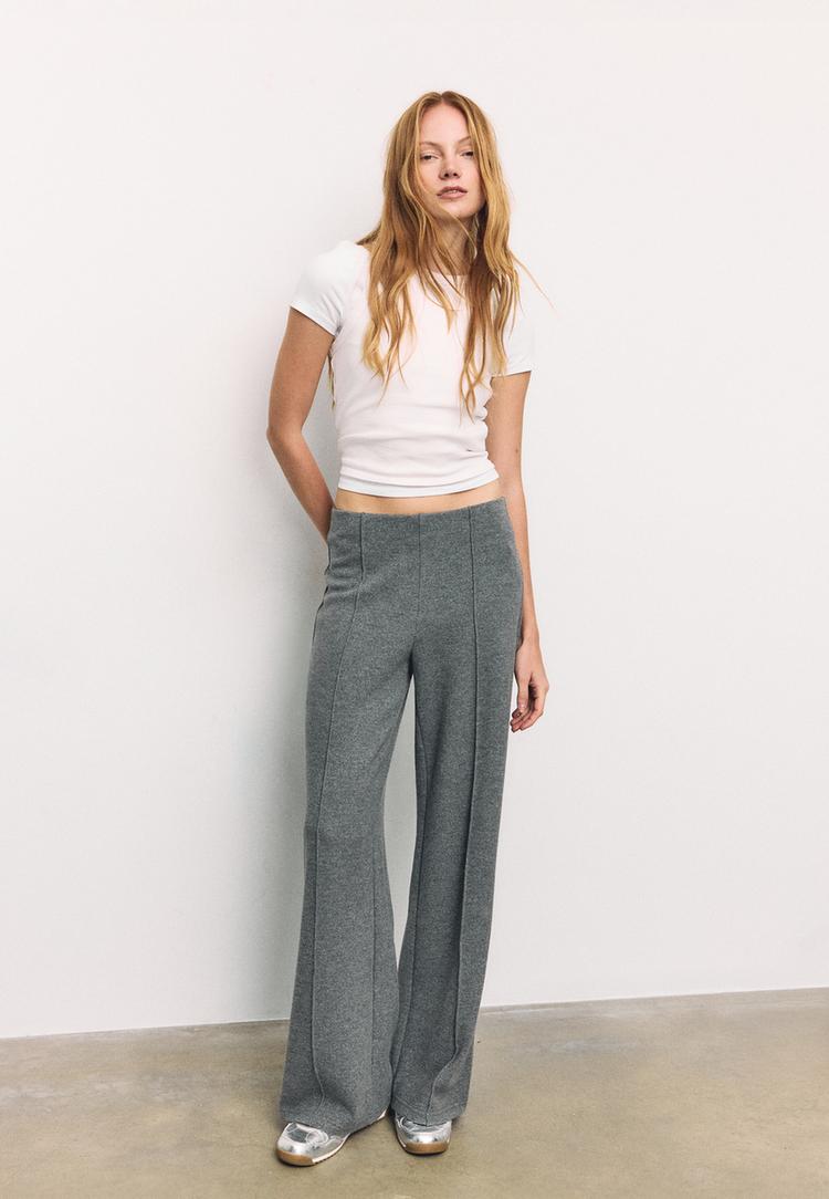 Stradivarius Spodnie dzianinowe ze szwem Ciemnoszary XXS