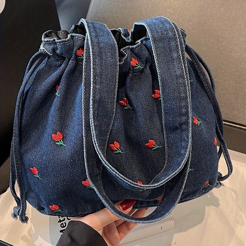 TEMU Damska Torba Krzyżówka z Kwiatowym Wzorem, Regulowane Zapięcie na Sznurek – Lekka, Pojemna Torba Codzienna do Użytku Codziennego, Podróży i