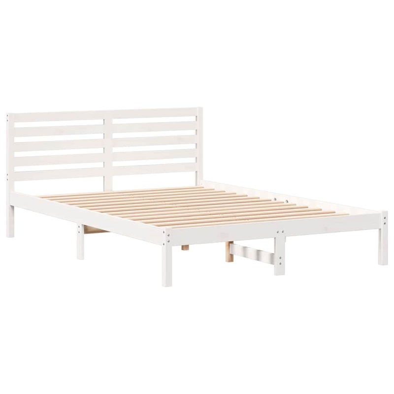 Łóżko Drewniane Białe Rama Łóżka Ze Stelażem Drewniana Łóżko Do Sypialni Pokoju 140 x 210 cm