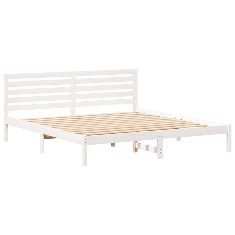 Łóżko Łóżko Drewniane Białe Rama Łózko Ze Stelażem 200 x 200 cm