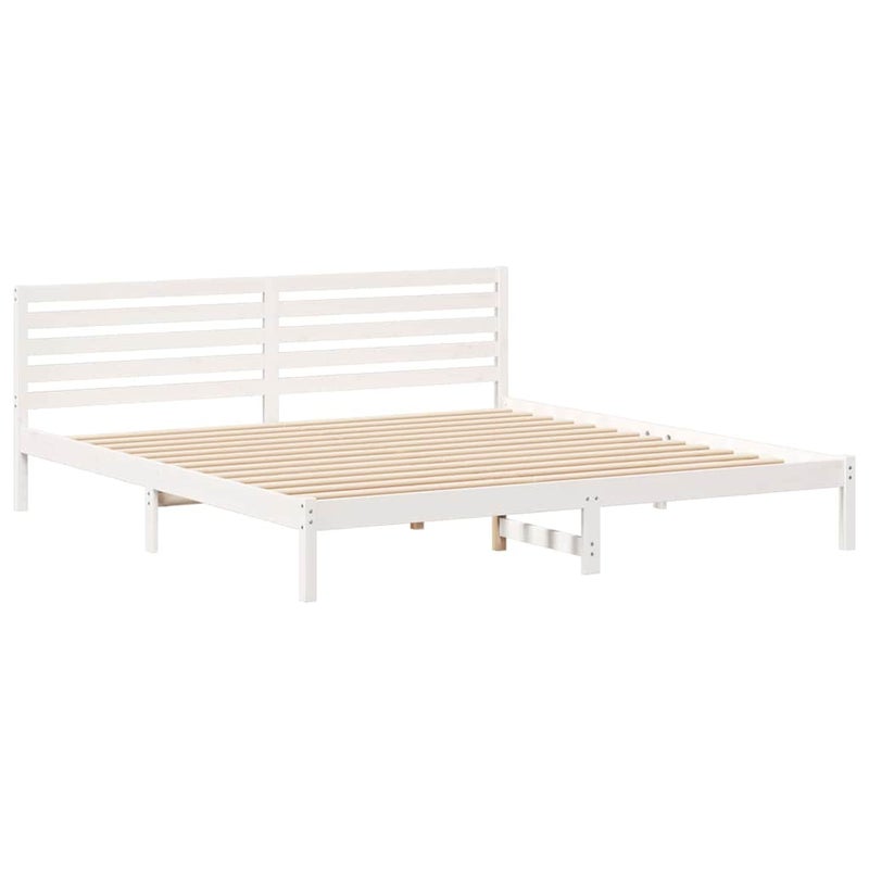 Łóżko Drewniane Białe Rama Łóżka Ze Stelażem Drewniana Łóżko Do Sypialni Pokoju 200 x 220 cm