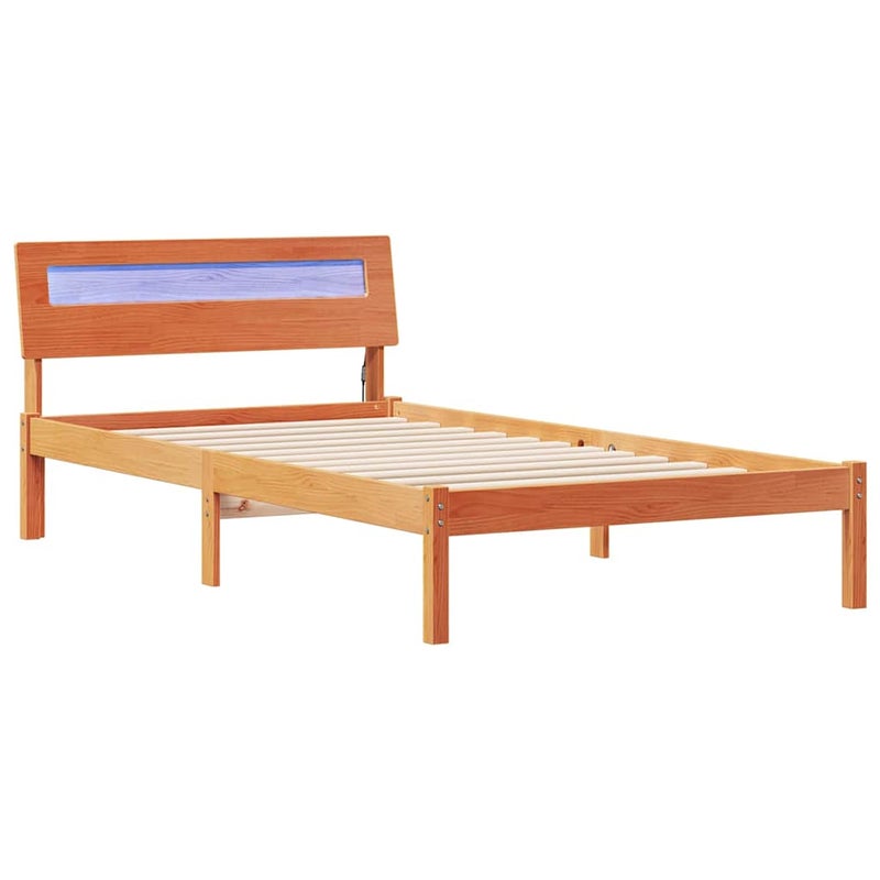Łóżko Drewniane Brązowe Rama Łóżka Ze Stelażem Sypialnia Pokój 90 x 190 cm