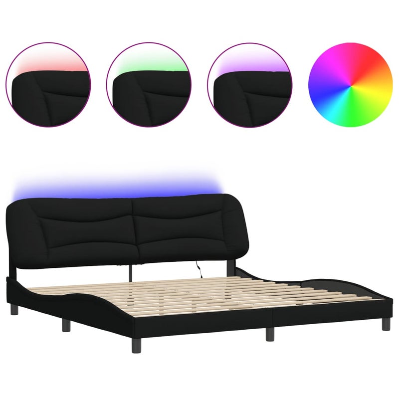 Łóżko Tapicerowane Czarne Rama Łóżka Ze Stelażem LED 200x200 cm