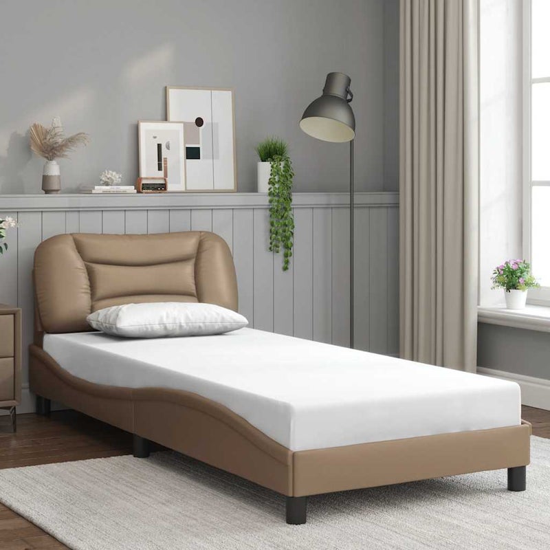 Łóżko tapicerowane rama łóżka ze stelażem brąz skóra sztuczna 80x200 cm