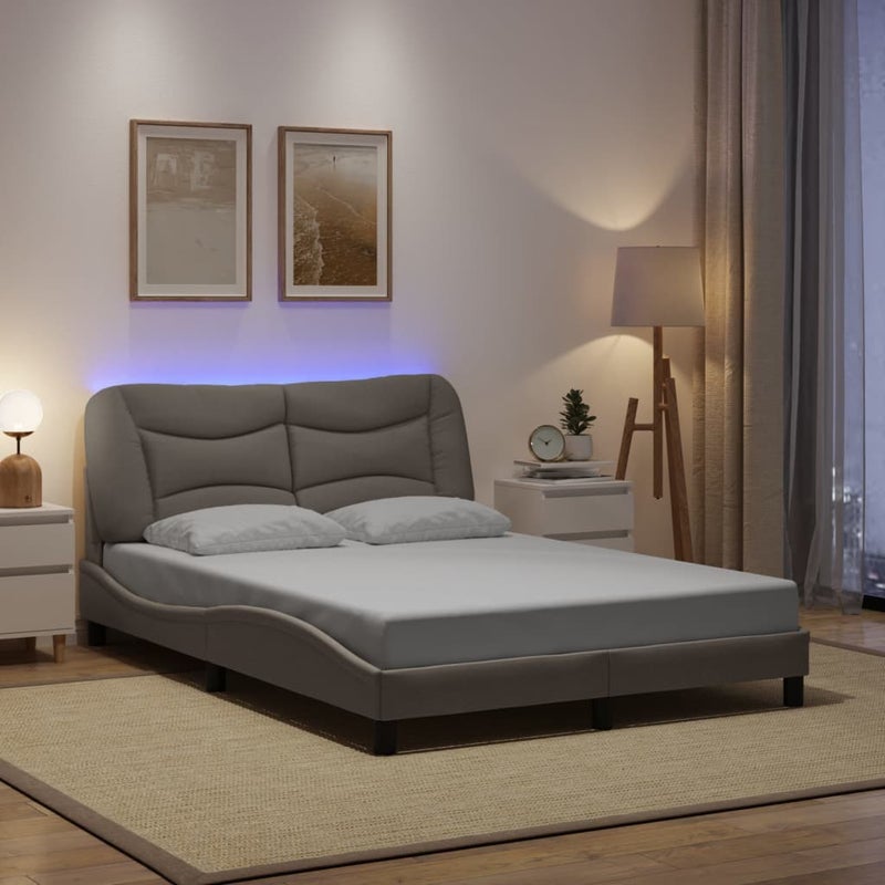 Łóżko Tapicerowane Taupe Tkanina Rama Łóżka Ze Stelażem LED 120x200 cm