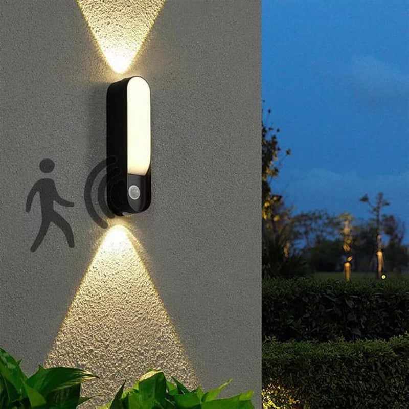 Kinkiet LED z czujnikiem ruchu, wodoodporny IP65, do użytku wewnętrznego i zewnętrznego, czarny akryl, nowoczesny design, do ogrodu