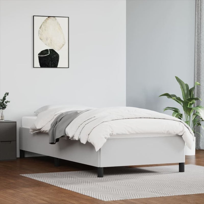Łóżko Tapicerowane Białe Ekoskóra Rama Łóżka Ze Stelażem 80x200 cm