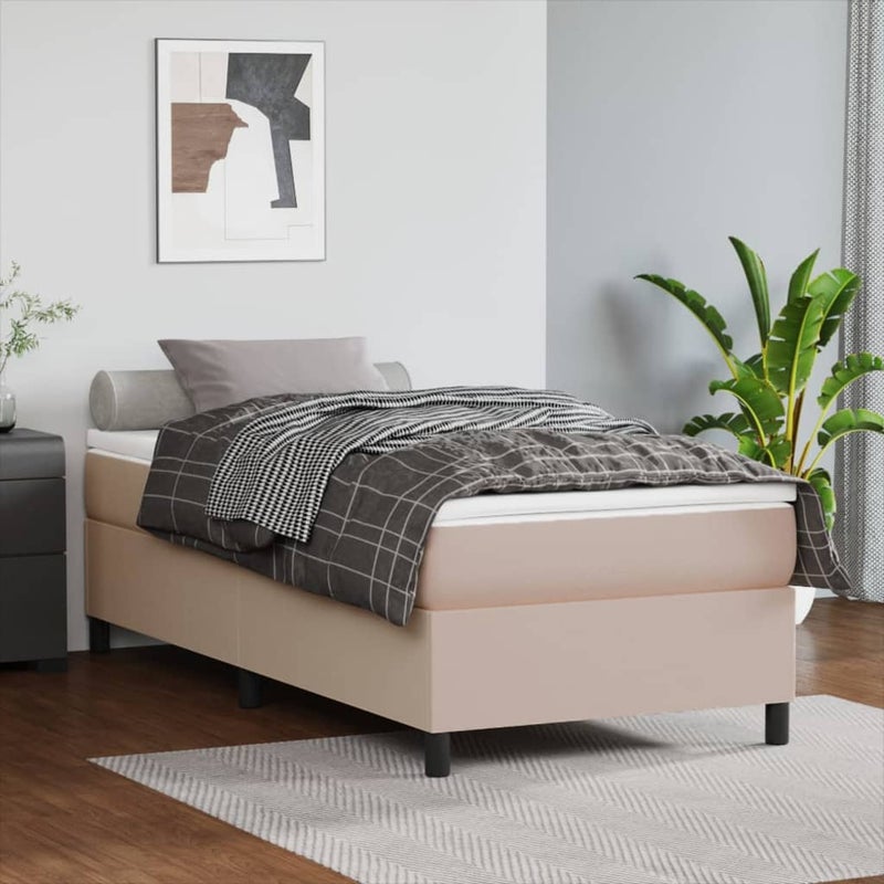 Łóżko tapicerowane rama łóżka ze stelażem brąz skóra sztuczna 90x190 cm