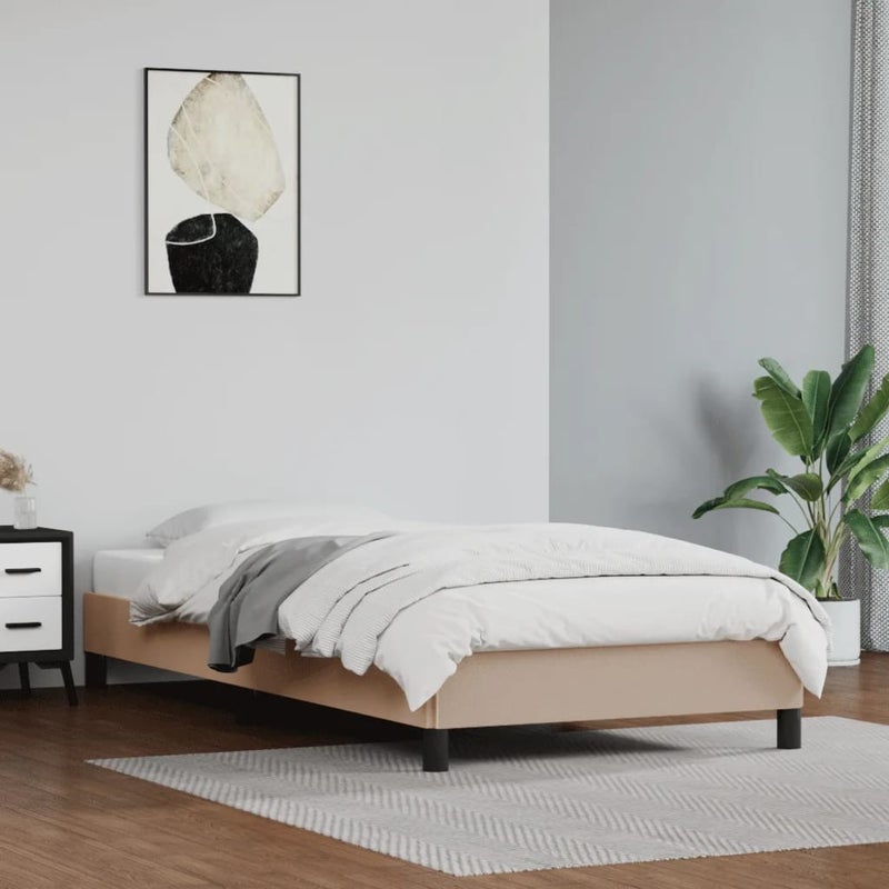 Łóżko tapicerowane rama łóżka ze stelażem brąz skóra sztuczna 100x200 cm