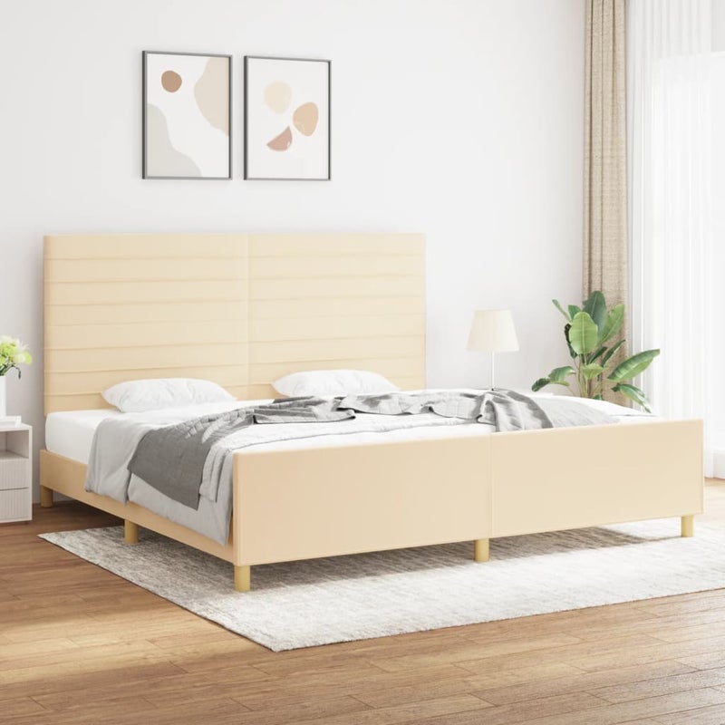 Łóżko Tapicerowane Kremowa Tkanina Rama Łóżka Ze Stelażem 200x200 cm