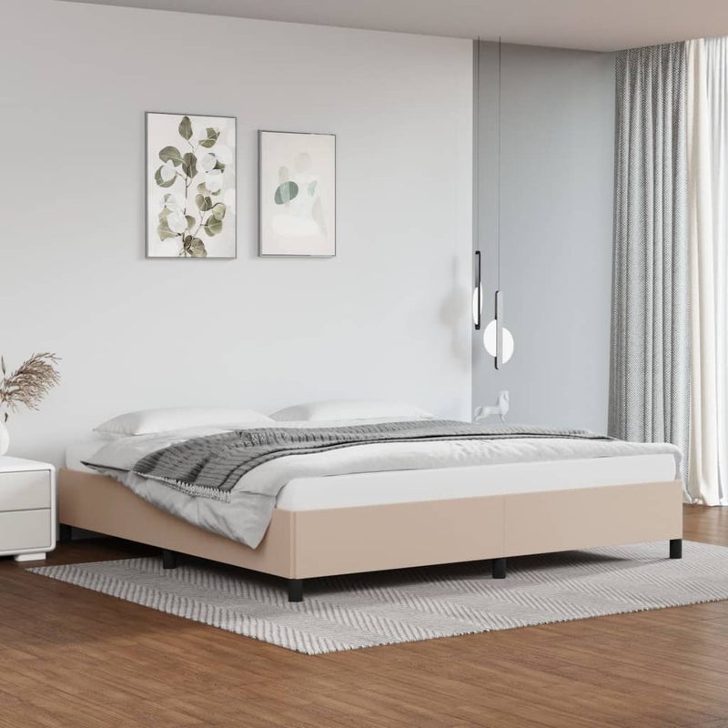 Łóżko tapicerowane rama łóżka ze stelażem brąz skóra sztuczna 200x200 cm