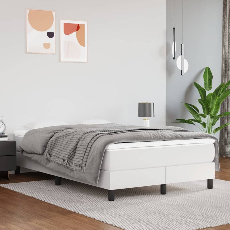 Łóżko tapicerowane rama łóżka ze stelażem białe skóra sztuczna 120x200 cm