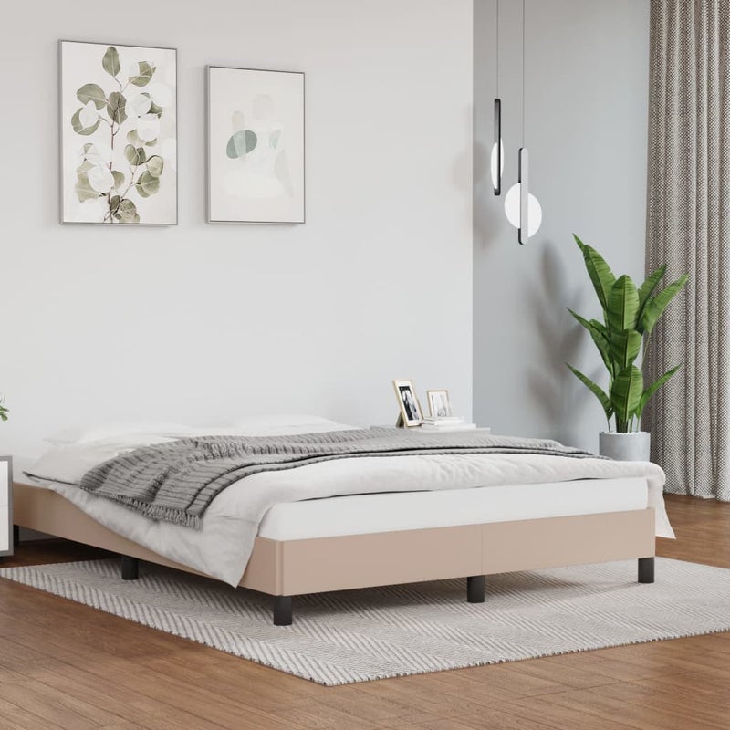 Łóżko tapicerowane rama łóżka ze stelażem brąz skóra sztuczna 140x200 cm