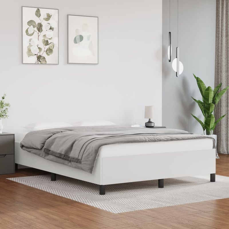 Łóżko tapicerowane rama łóżka ze stelażem białe skóra sztuczna 140x200 cm