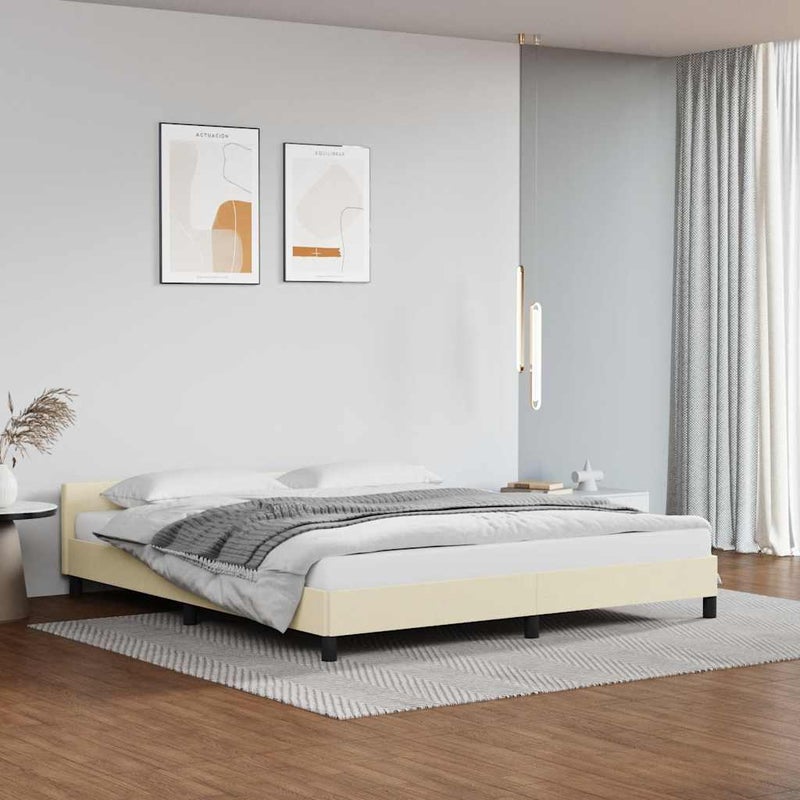 Łóżko Tapicerowane Kremowe Rama Łóżka Ze Stelażem Sypialnia 160x200 cm