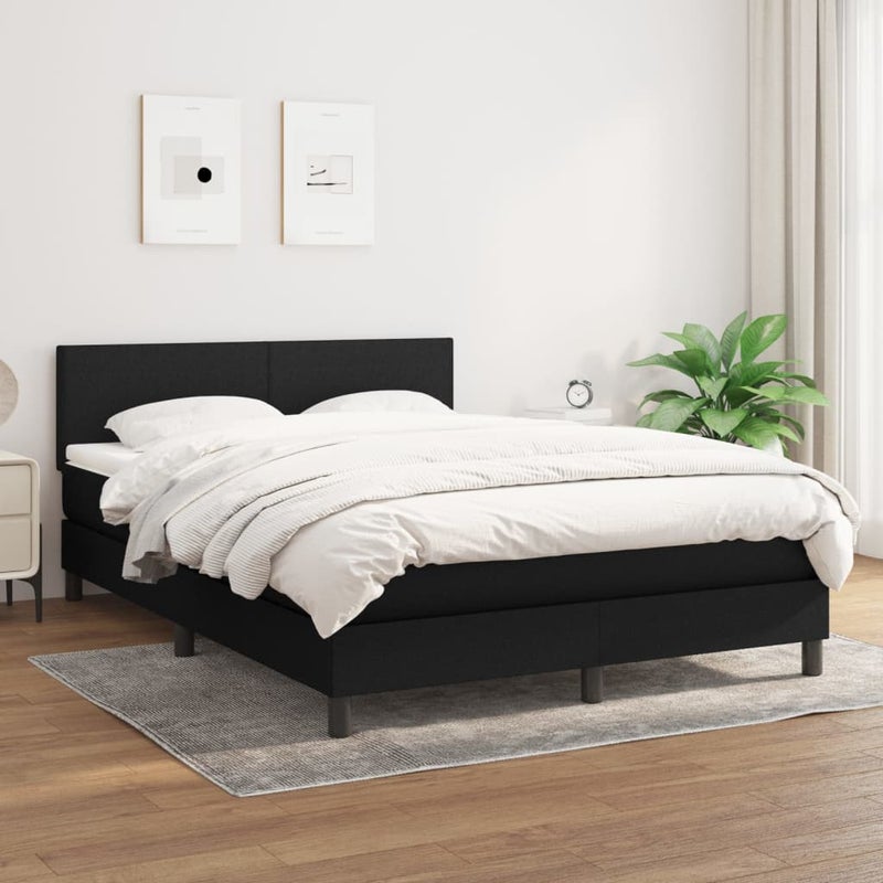 Łóżko Kontynentalne z Materacem Czarna Tkanina Łóżko Tapicerowane Do Sypialni Pokoju 140x200 cm