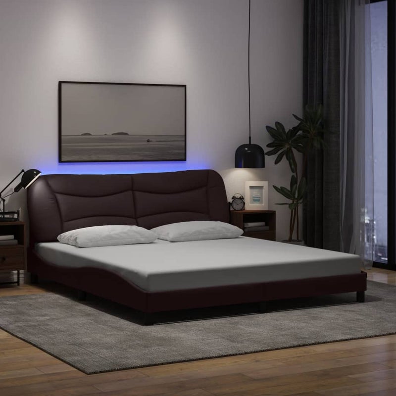Łóżko Tapicerowane Brązowa Tkanina Rama Łóżka Ze Stelażem LED 180x200 cm