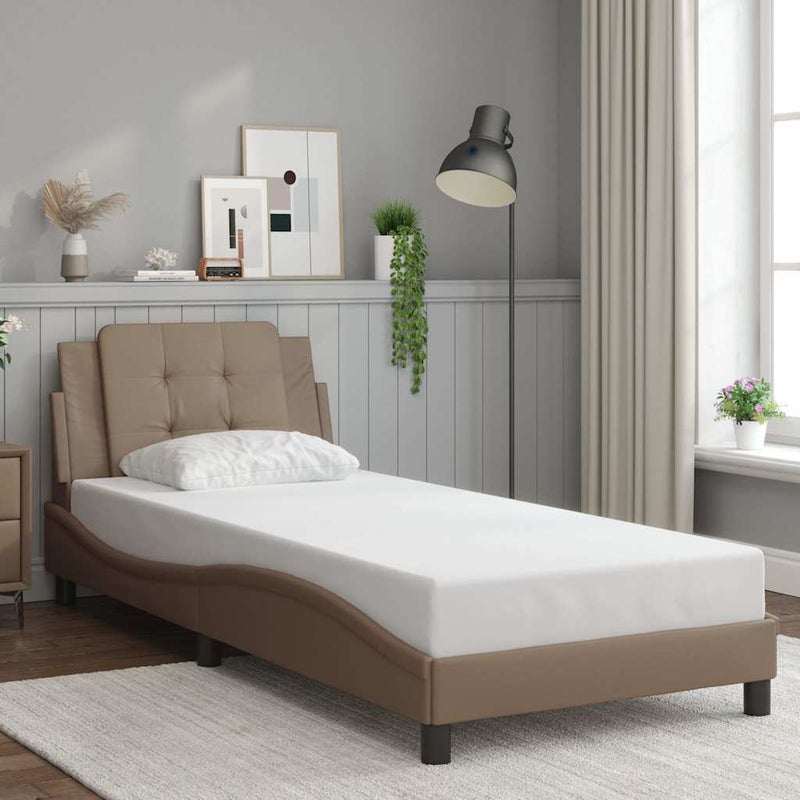 Łóżko Tapicerowane Cappuccino Rama Łóżka Ze Stelażem Ekoskóra 100x200 cm