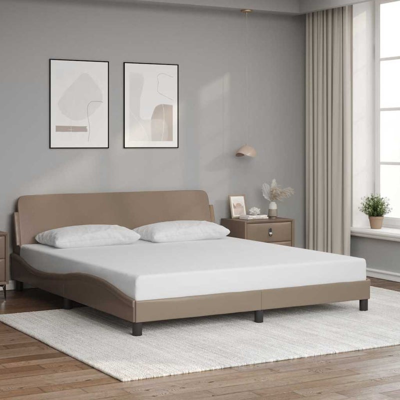 Łóżko Tapicerowane Cappuccino Rama Łóżka Ze Stelażem Ekoskóra 180x200 cm
